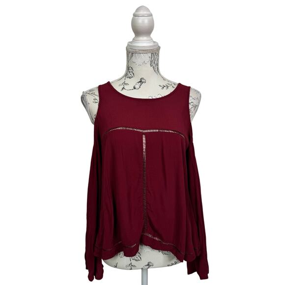 Lovers + Friends Red Cold Shoulder Long Sleeve Top Size M - Picture 2 of 8